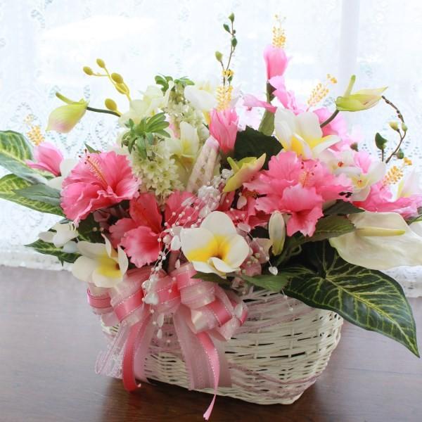 造花 アレンジ ピンクのハイビスカスのウェディングギフトアレンジ CT触媒 arg