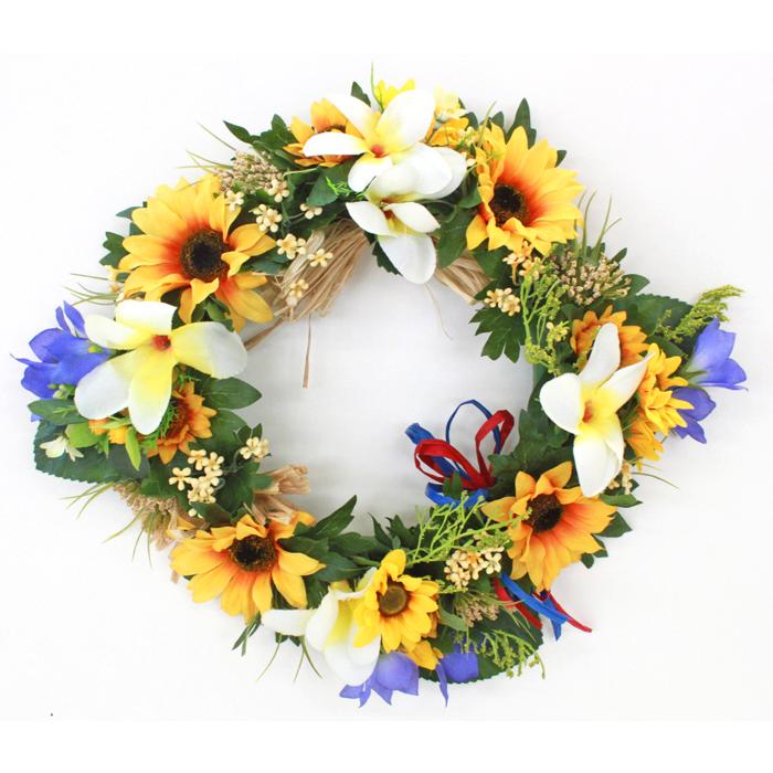 72 Off 造花 プルメリアとききょうのひまわりリースのアレンジ 壁掛け シルクフラワー ヒマワリ 向日葵 Ct触媒 Babylonrooftop Com Au