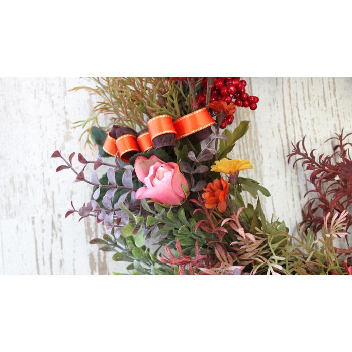 造花 デージーとローズの秋色リース 秋のアレンジ シルクフラワー CT