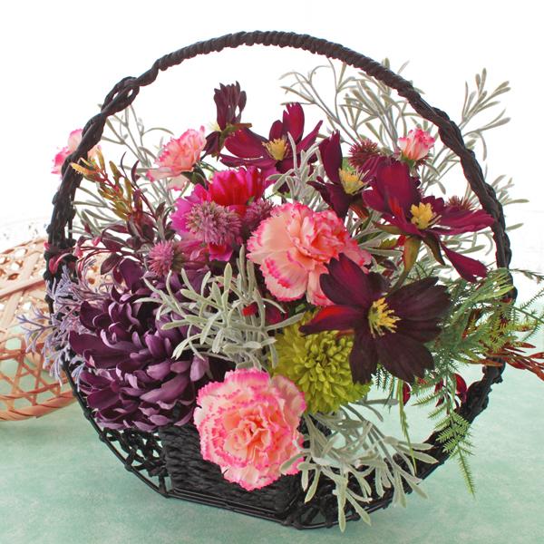 造花 シックなコスモスと大輪の菊の和風アレンジ 秋のアレンジ シルクフラワー CT触媒 インテリア フラワーアレンジ フラワーアレンジメント arg
