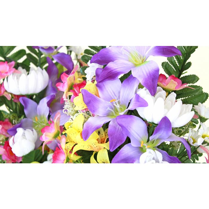 仏花 造花 ピンクのおだまきとユリの花束 お気に入りの 一対 お仏壇 お盆 お墓用 お供え Ct触媒