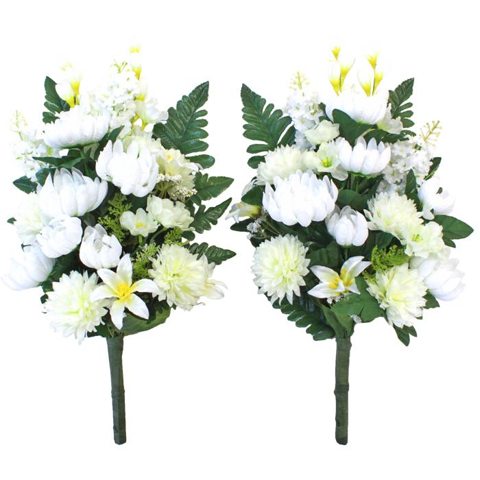 仏花 造花 ライラックとマムのホワイトカラーの花束 一対 お仏壇 お墓