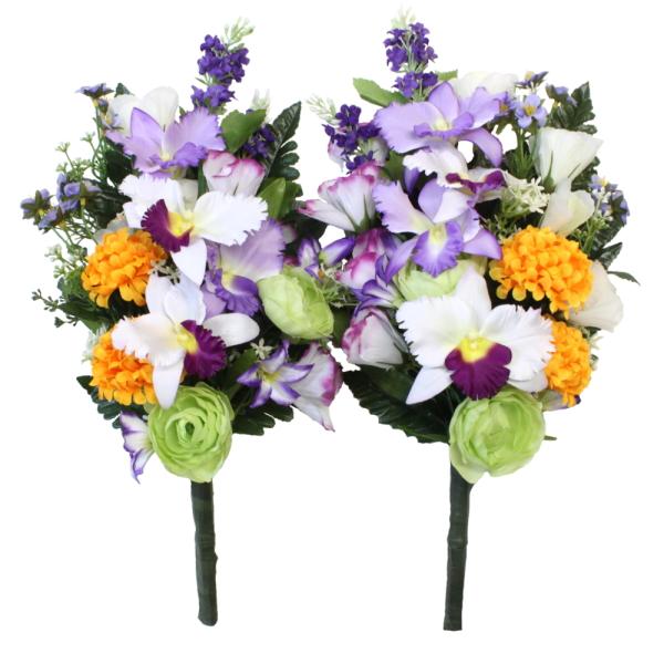 仏花 造花 カトレアとトルコキキョウの花束 一対 お仏壇 お墓用 CT触媒