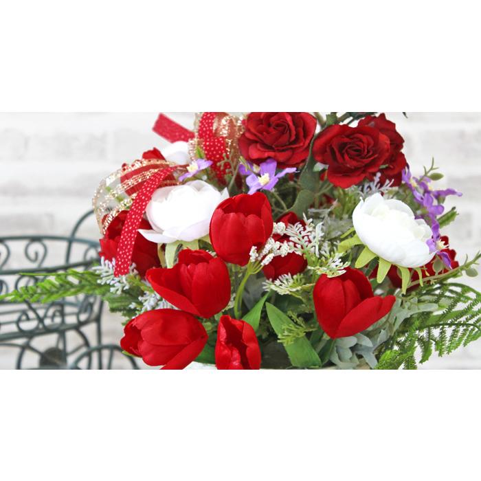 造花 赤いバラとチューリップのアレンジ 風水 東 ローズ シルク