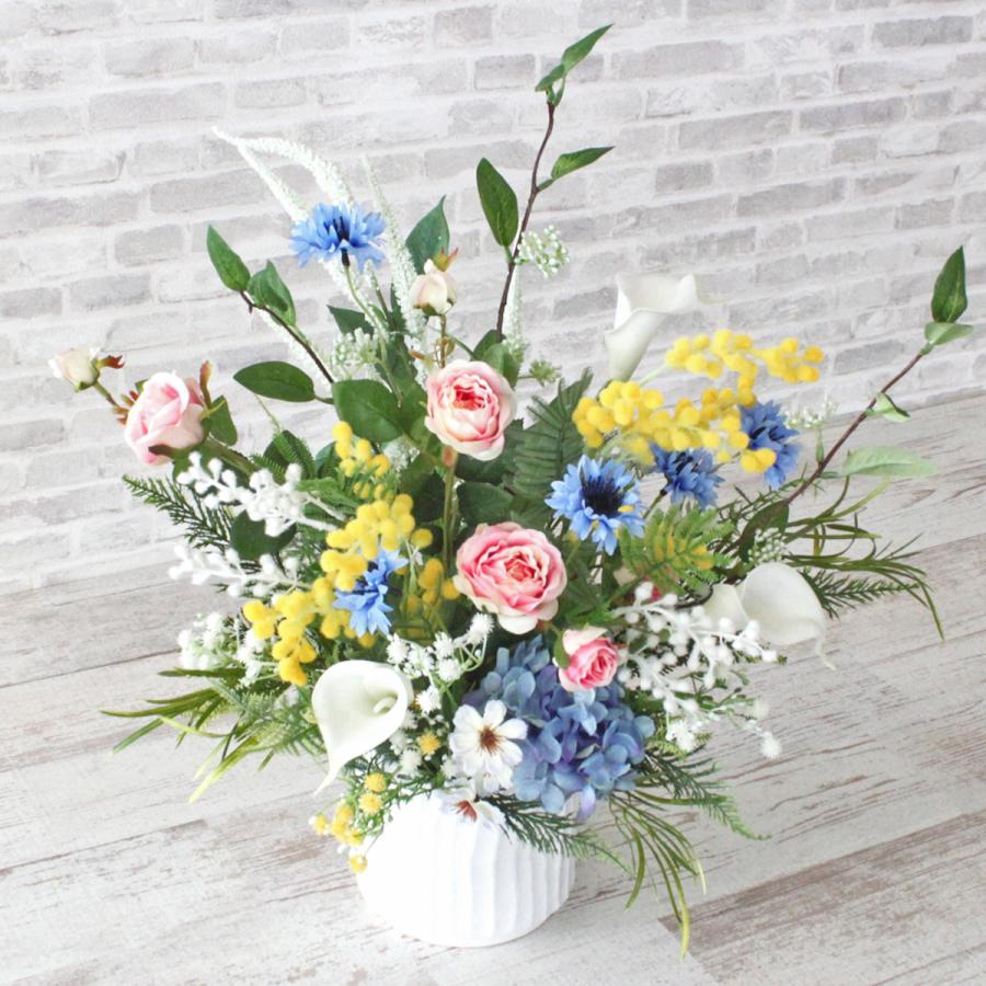 造花 ミモザタップリの爽やかなアレンジ シルクフラワー CT触媒