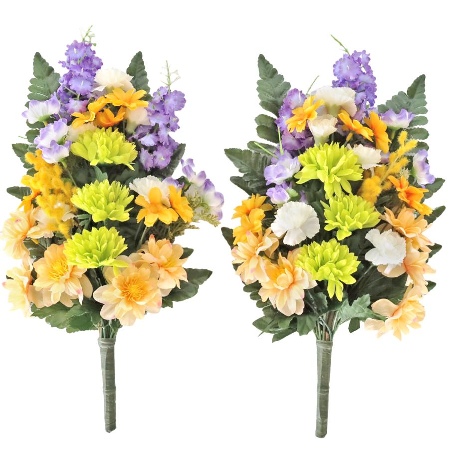 仏花 造花 ミモザとライラックの花束 一対 お仏壇 お墓用 CT触媒 お盆