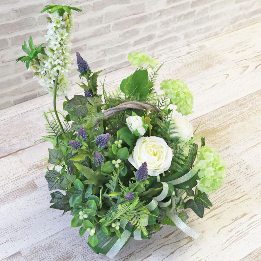 フラワーアレンジ・インテリア 造花 ホワイトローズとパイナップルリリーの夏アレンジ シルクフラワー