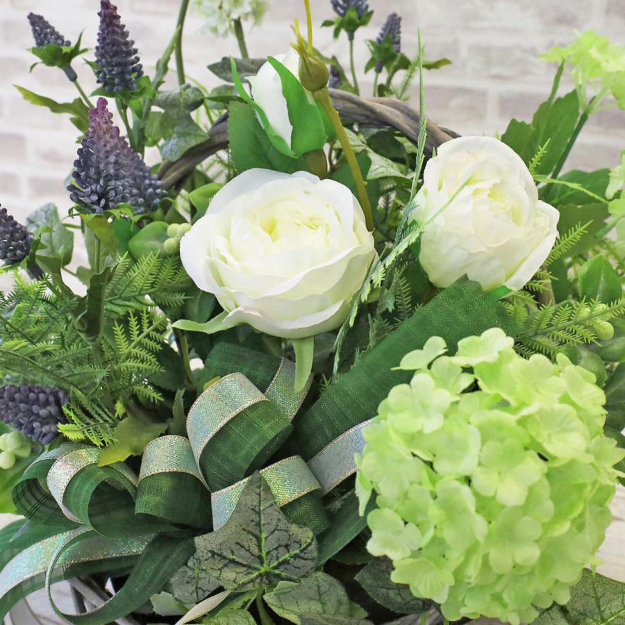 造花 ホワイトローズとパイナップルリリーの夏アレンジ シルクフラワー