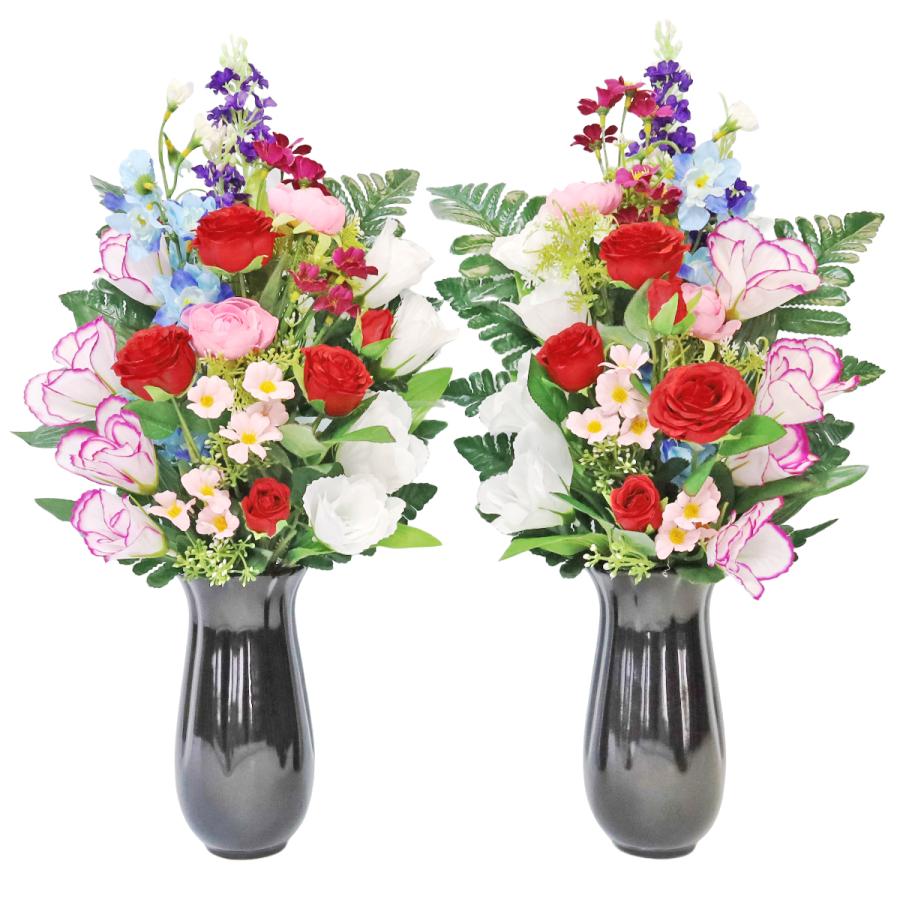 仏花 造花 棘なしバラとトルコキキョウの花束一対 薔薇 お仏壇 お墓用