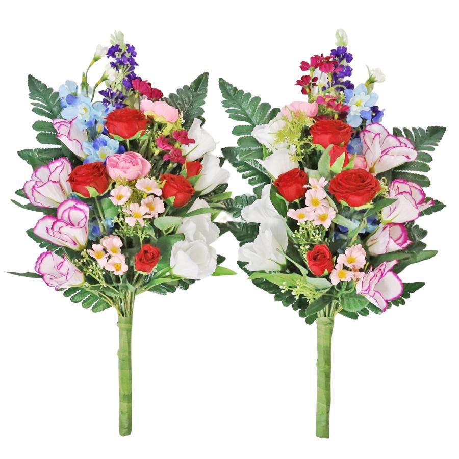仏花 造花 棘なしバラとトルコキキョウの花束一対 薔薇 お仏壇 お墓用