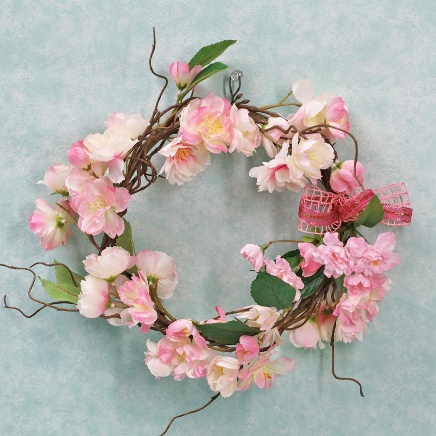 造花 しだれ桜のリースアレンジ シルクフラワー CT触媒 インテリア
