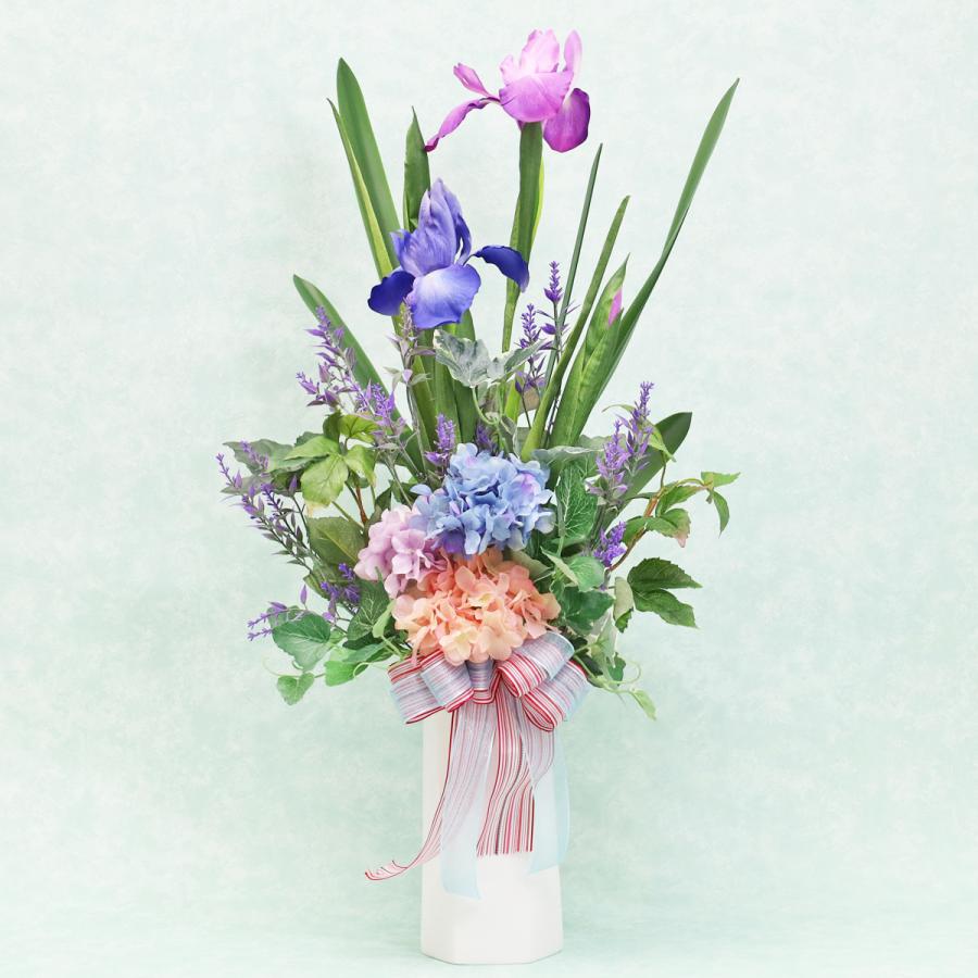 造花 アイリスとアジサイのスマートなアレンジ シルクフラワー CT触媒