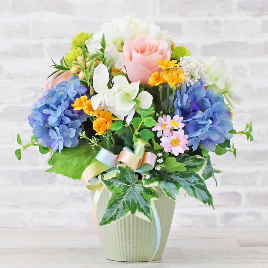 造花 アジサイと小花のドーム型アレンジ あじさい 紫陽花 シルク