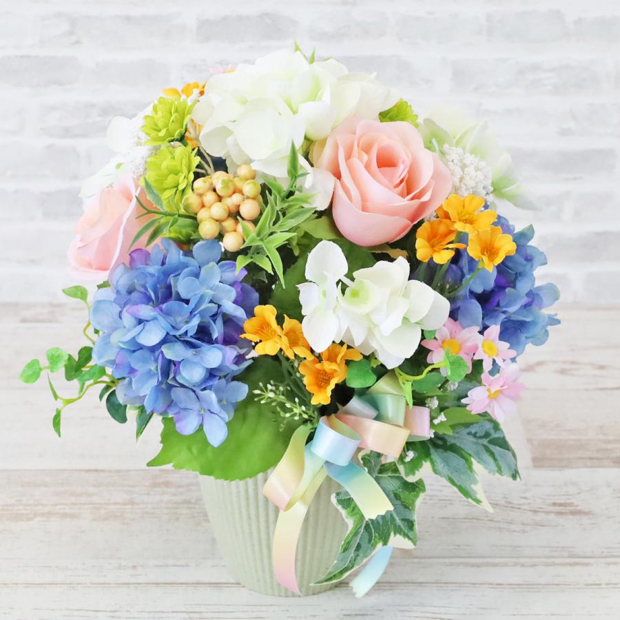 造花 アジサイと小花のドーム型アレンジ あじさい 紫陽花 シルク