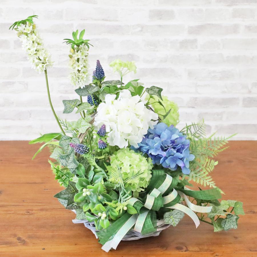 造花 あじさいとベリーのバスケットアレンジ シルクフラワー アジサイ