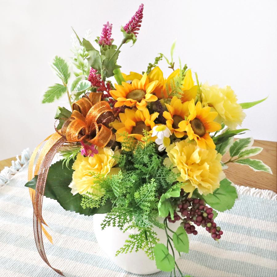 造花 ミニヒマワリとジプシーのアレンジ シルクフラワー ひまわり