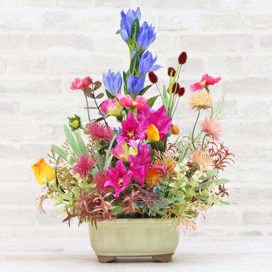 Floral Contemporary フラワーアレンジ 花 作品集 造花 りんどうとコスモスなど秋の花いっぱいな和風アレンジ 秋の