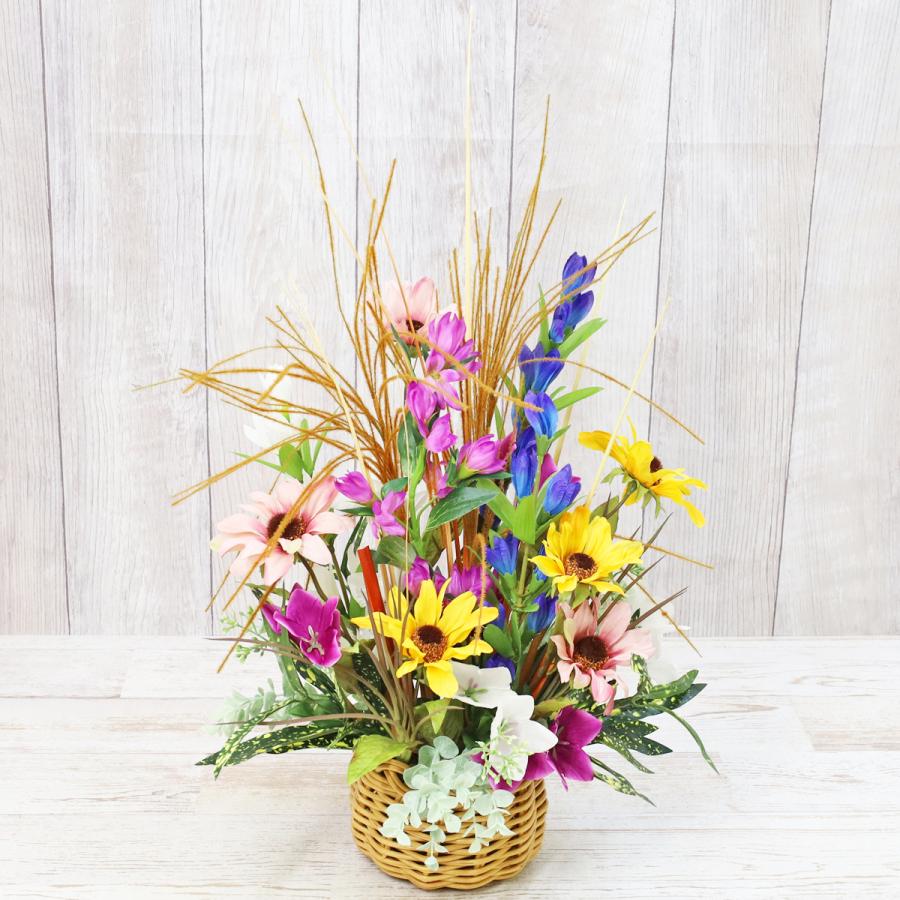 造花 りんどうとススキやききょうのアレンジ 秋のアレンジ シルク