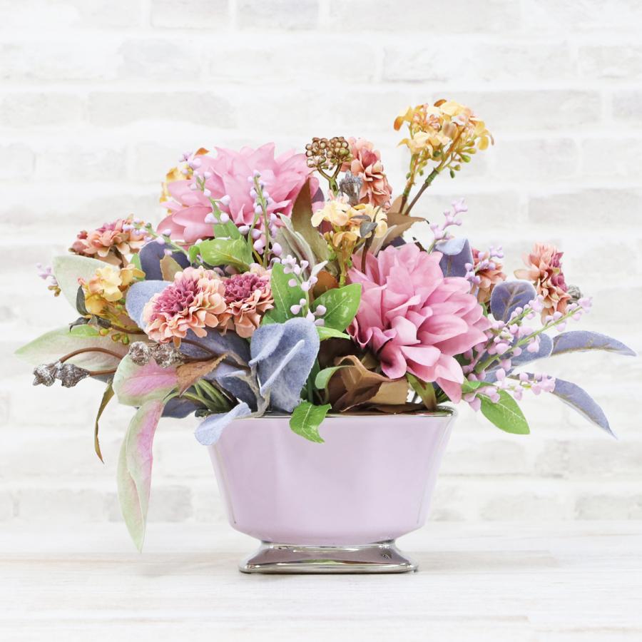 造花 フォンタナダリアやラムズ系リーフのオシャレなアレンジ 秋の