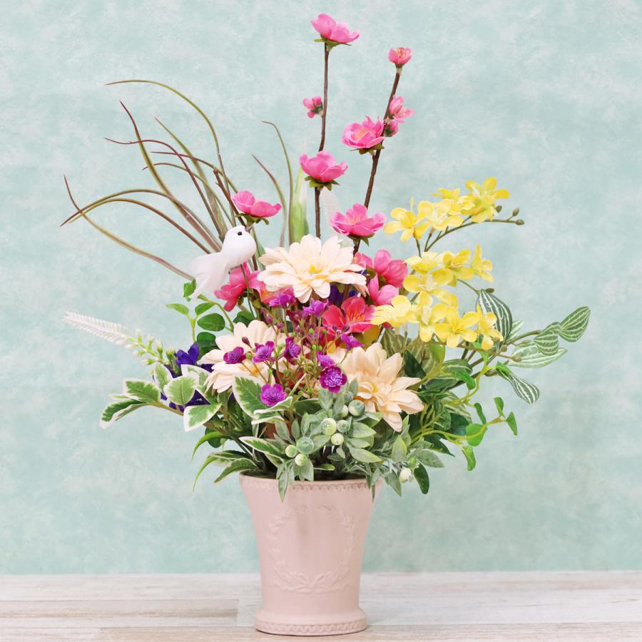 造花 桃とミニガーベラのアレンジ シルクフラワー CT触媒 インテリア