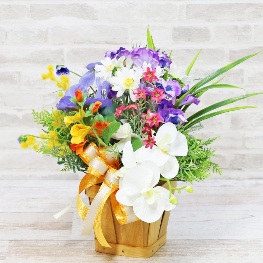 造花 デンファレとヴァイオレットパンジーのアレンジ シルクフラワー