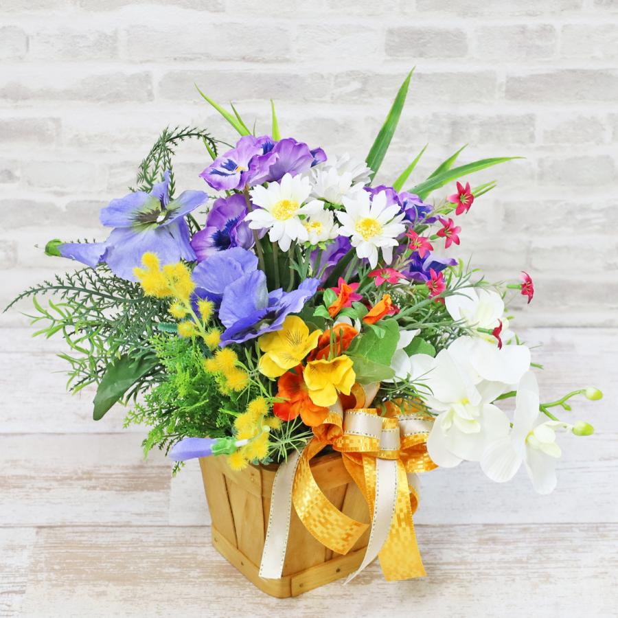 造花 デンファレとヴァイオレットパンジーのアレンジ シルクフラワー