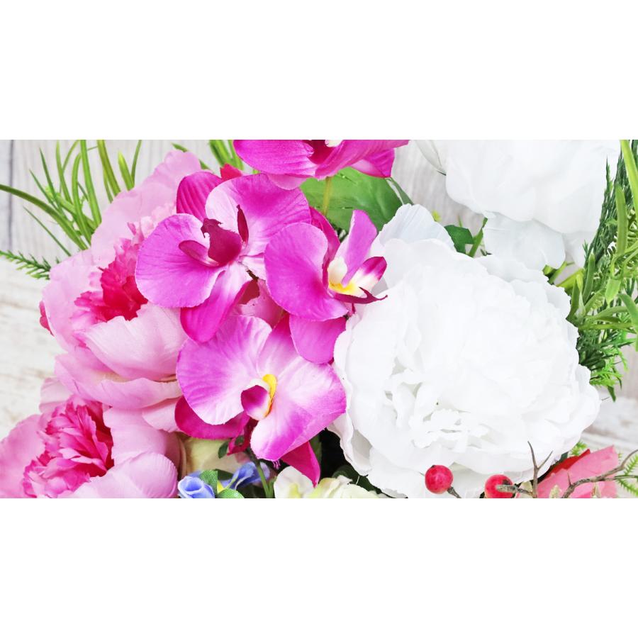 造花 3色のピオニーのアレンジ シルクフラワー CT触媒 牡丹 インテリア