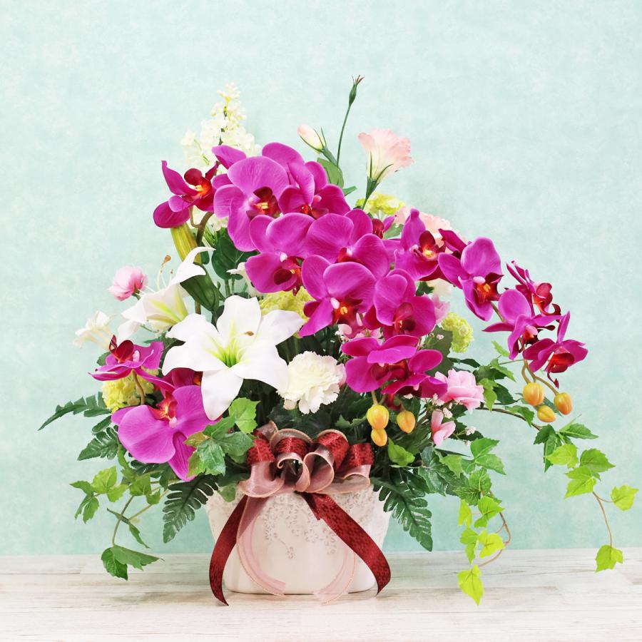 造花 ラベンダー色のこちょうらんの豪華なアレンジ 花 胡蝶蘭 ユリ CT 