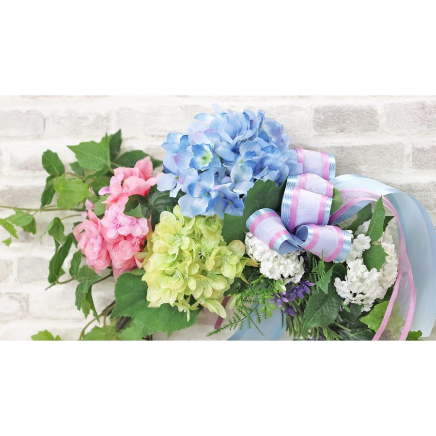 造花 3色のあじさいとコデマリのリース アジサイ 紫陽花 シルク