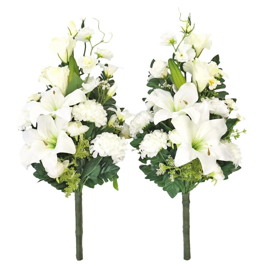 造花 仏花 上品なカサブランカと白色トルコキキョウの花束一対 CT触媒 シルクフラワー お彼岸 お盆 お仏壇 お墓 花 お供え 屋外 屋内 兼用 btb_4