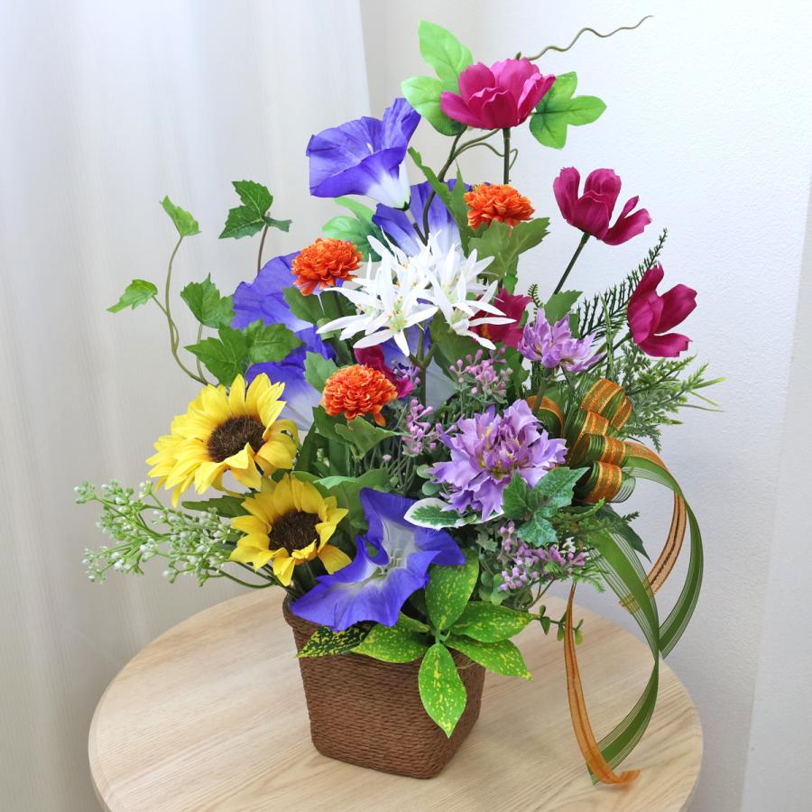 造花 あさがおやひまわりの夏の花のアレンジ 夏のアレンジ シルク