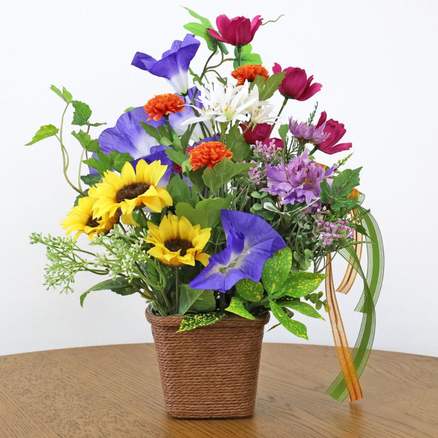 造花 あさがおやひまわりの夏の花のアレンジ 夏のアレンジ シルク