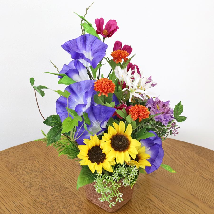 造花 あさがおやひまわりの夏の花のアレンジ 夏のアレンジ シルク