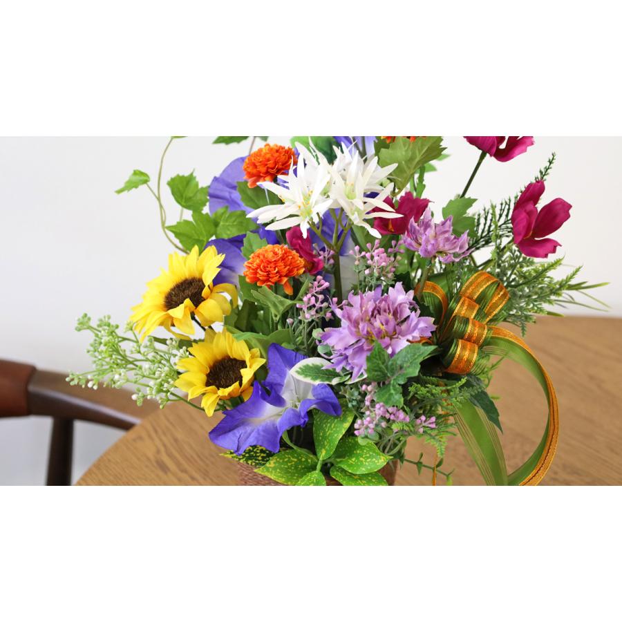 造花 あさがおやひまわりの夏の花のアレンジ 夏のアレンジ シルク
