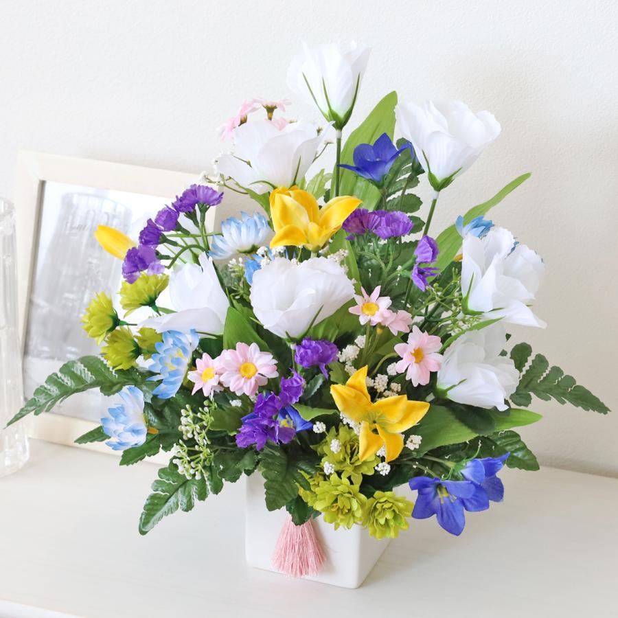 仏花 造花 白いトルコキキョウとスターチスのアレンジ 花 CT触媒 枯れ