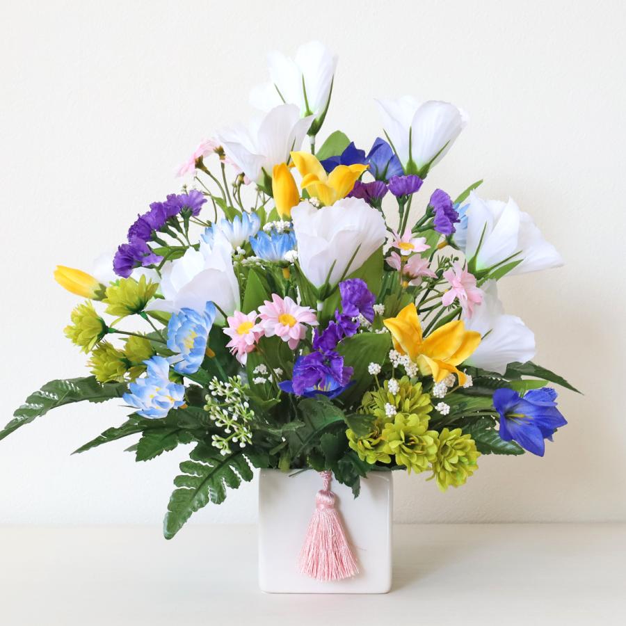 仏花 造花 白いトルコキキョウとスターチスのアレンジ 花 CT触媒 枯れ