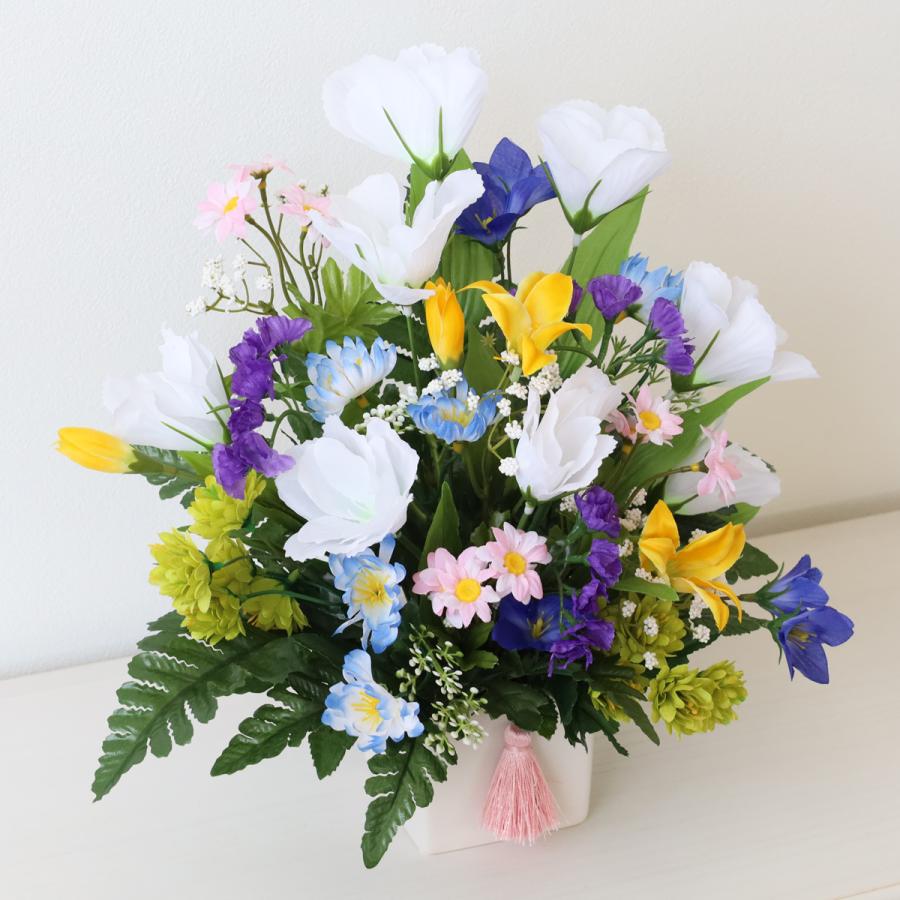 仏花 造花 白いトルコキキョウとスターチスのアレンジ 花 CT触媒 枯れ