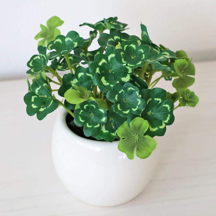 観葉植物 造花 フェイク 四つ葉のクローバーの鉢植え CT触媒 人工観葉