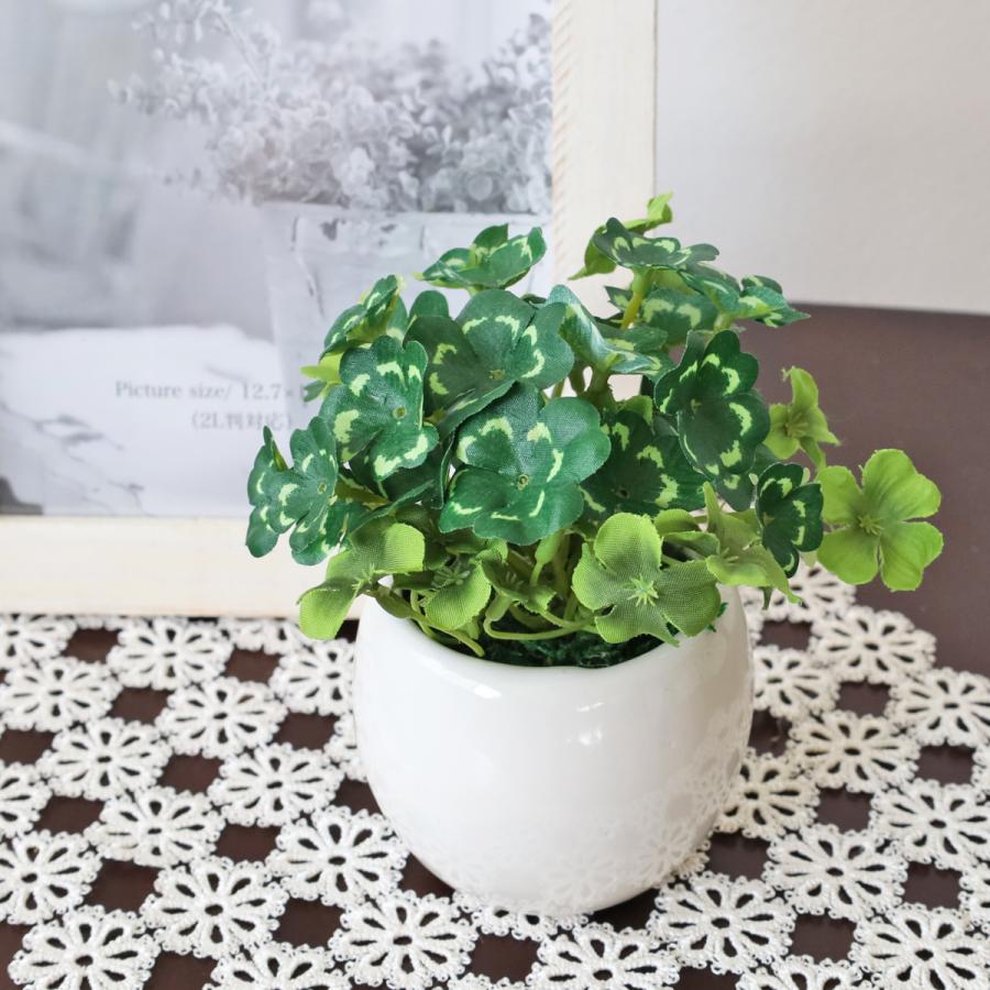 観葉植物 造花 フェイク 四つ葉のクローバーの鉢植え CT触媒 人工観葉