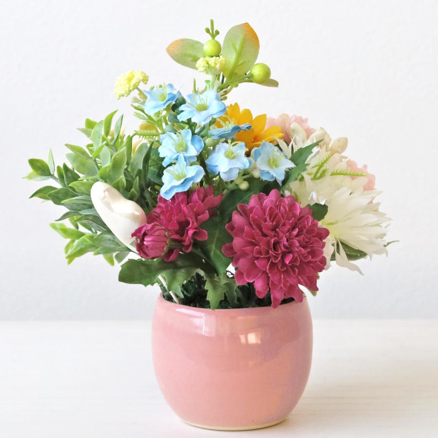 造花 春の小花とヒマワリのミニアレンジ シルクフラワー 梅春物 CT触媒