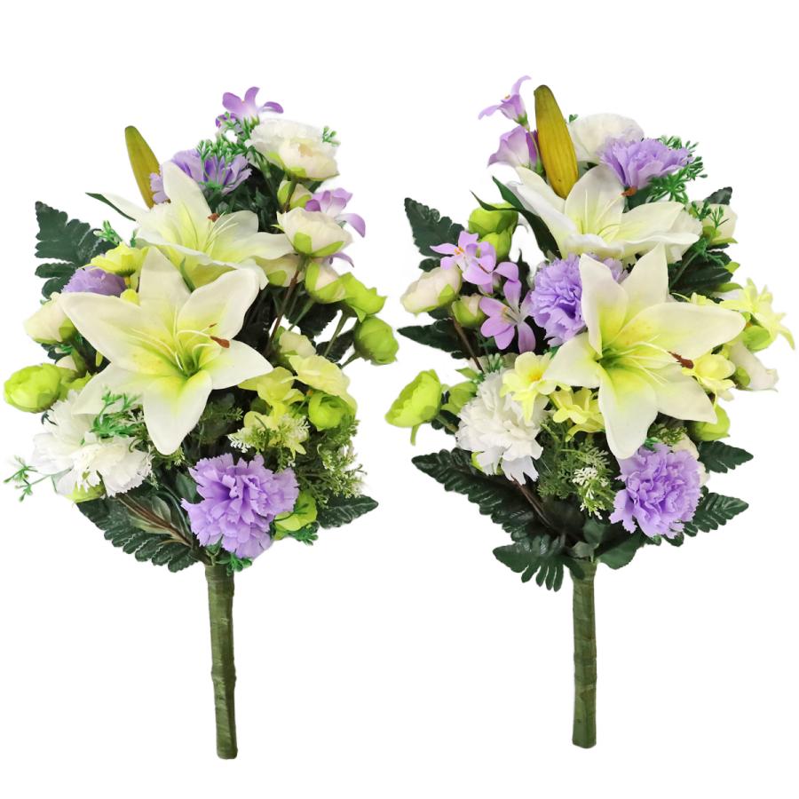 造花 仏花 白いユリとラナンキュラスの花束 一対 CT触媒 シルク