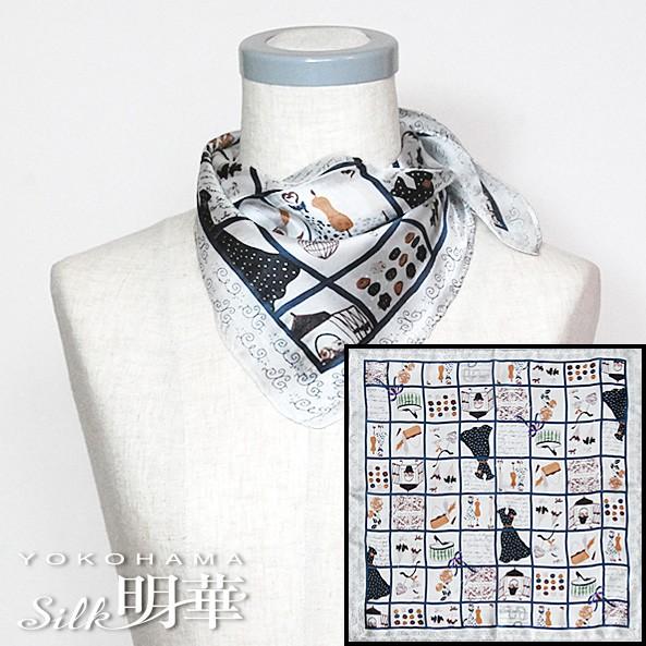 スカーフ シルク ホワイト ファッション柄-2706｜silkmeika
