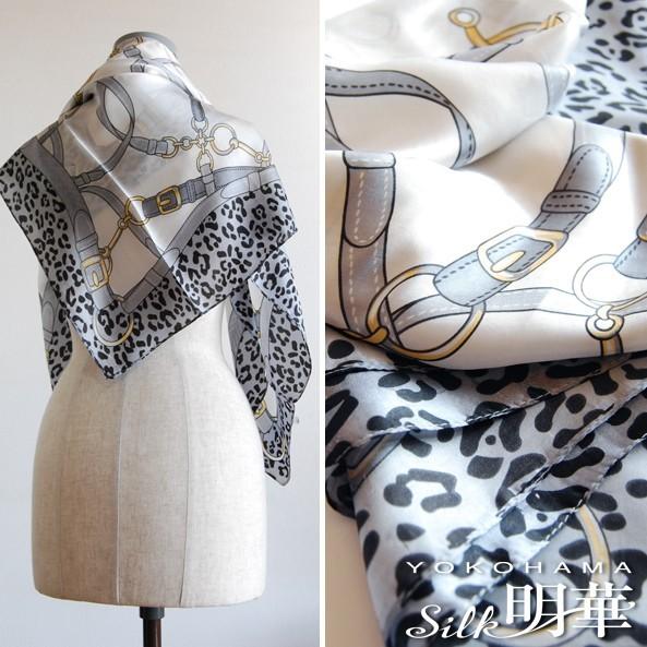 スカーフ 大判 シルク グレー アニマル柄-55011 : シルク明華 - 通販  