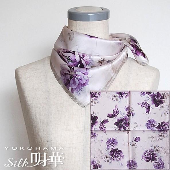 スカーフ シルク パープル 花柄-3807 : シルク明華 - 通販 - Yahoo
