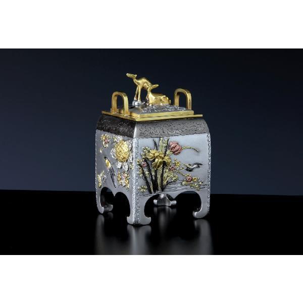 銀製彩色香炉 「角型花鳥」 香炉/香器『高岡銅器【角型花鳥香炉