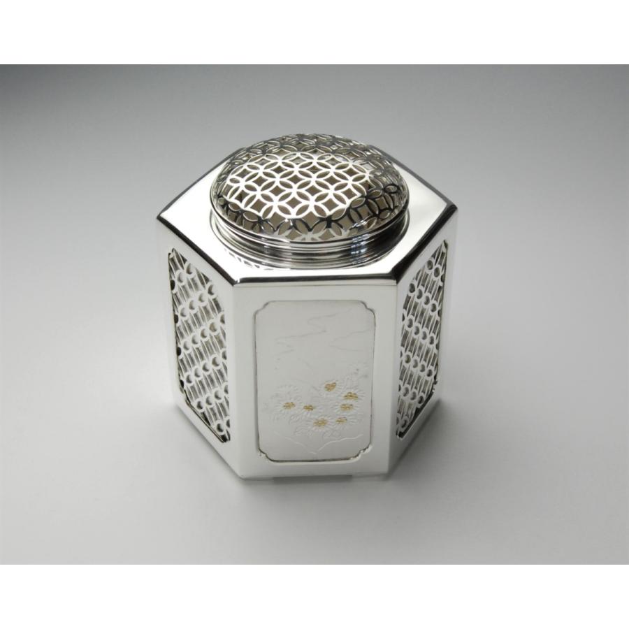 純銀製六角香炉 金銀 菊彫金七宝透かし 釘谷洞石 Jgkr 01 龍