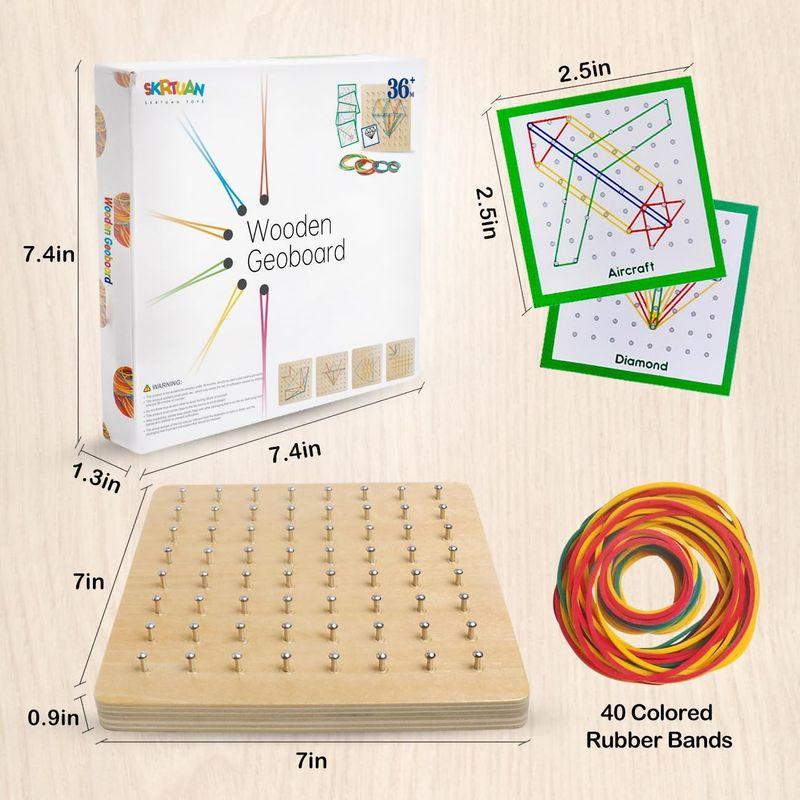 人気ブランドの 木製幾何学模様 数学的 巧みな素材 配列ブロック ジオボード - グラフィック教育玩具 24個のパターンカードとゴムバンド形状 STEMパズ