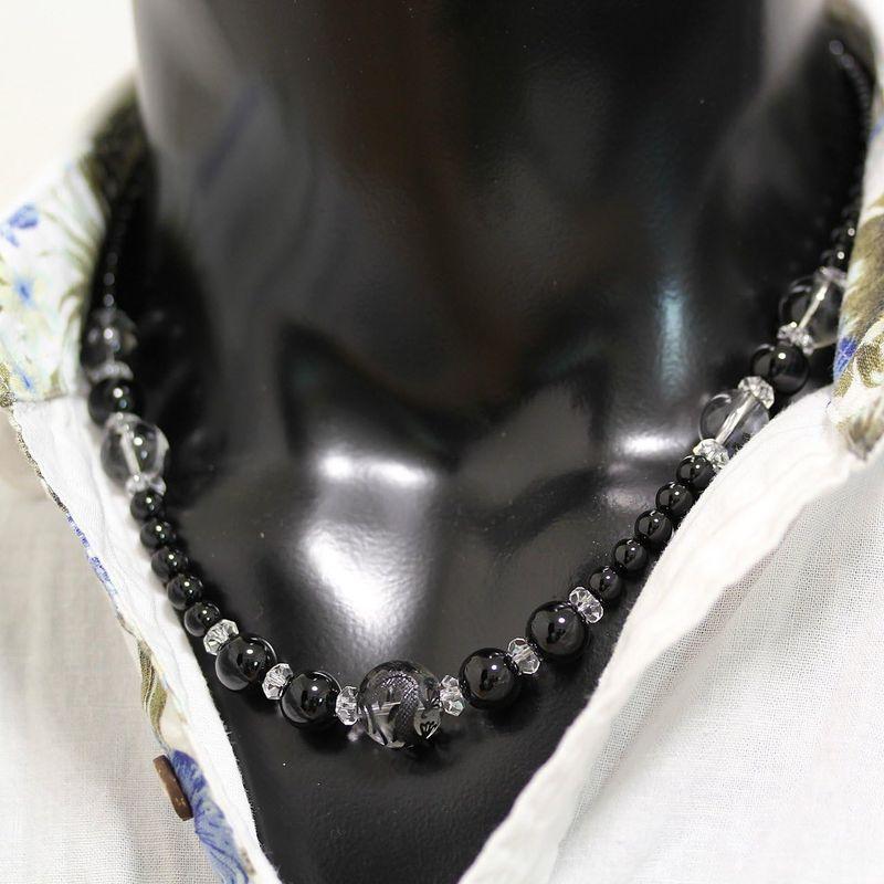 石輝 高級黒龍水晶14mmオニキス天然石数珠ネックレス 漆黒に光 石輝 高級黒龍水晶14mmオニキス天然石数珠ネックレス 漆黒に光
