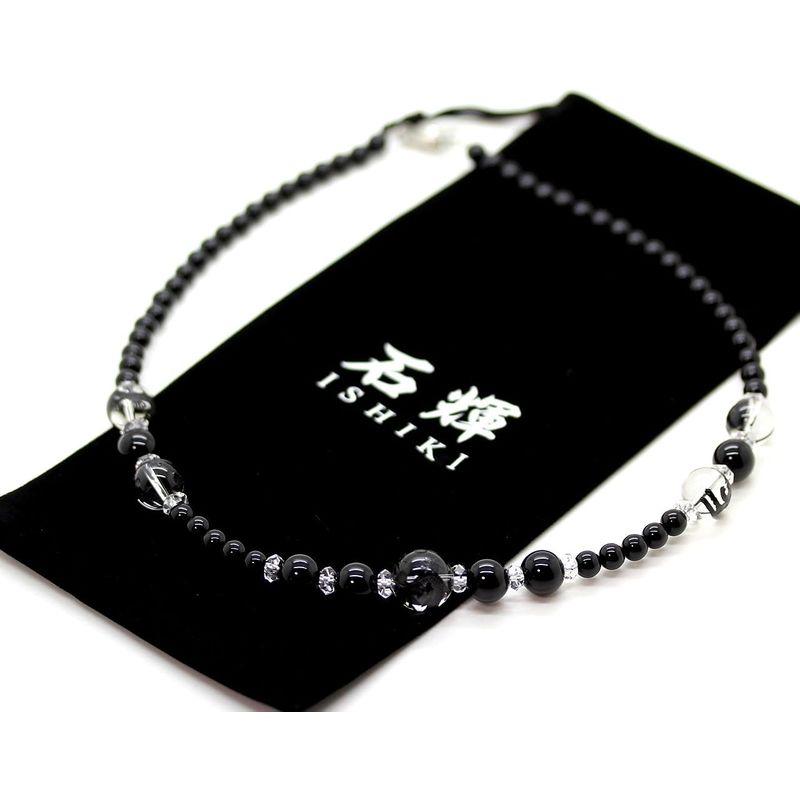石輝 高級黒龍水晶14mmオニキス天然石数珠ネックレス 漆黒に光 石輝 高級黒龍水晶14mmオニキス天然石数珠ネックレス 漆黒に光