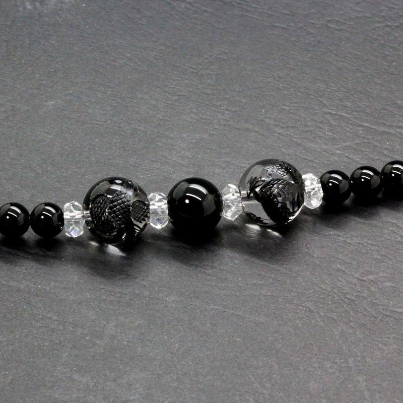 石輝 高級黒龍水晶14mmオニキス天然石数珠ネックレス 漆黒に光 石輝 高級黒龍水晶14mmオニキス天然石数珠ネックレス 漆黒に光